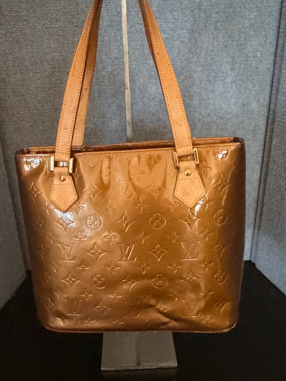 Vintage Authentic Louis Vuitton Bronze Monogram Vernis Houston Tote